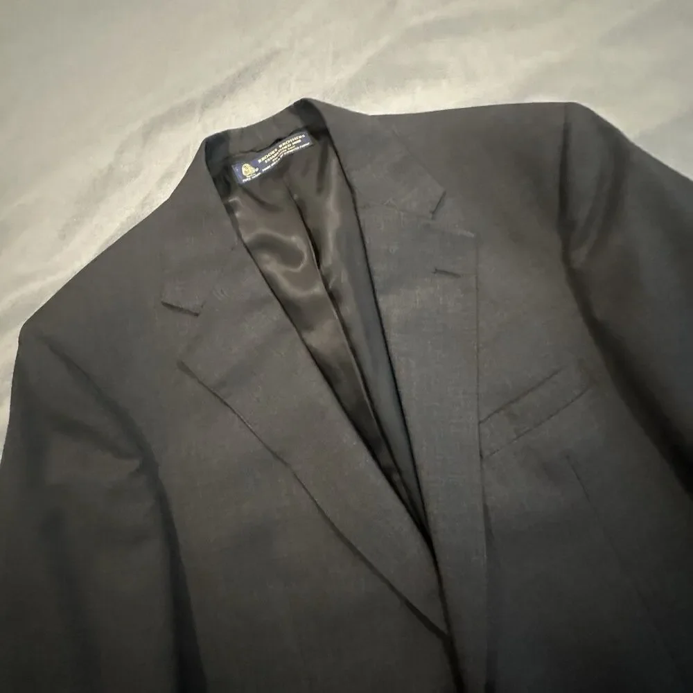 Brooks Brothers Blazer Mens 44 100% Pure Wool Two Button Jacket Charcoal Grey